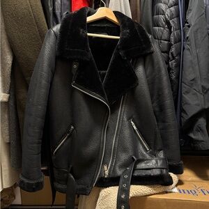 Zara Black Faux Shearling Jacket, M